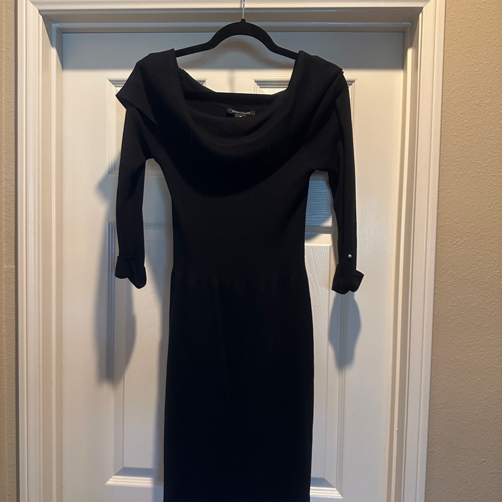 NWOT White House Black Market Off Shoulder Black Sweater Dress M (307)